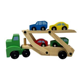 Melissa & Doug Wooden Carrier Truck & Car Set TWO Trucks Two Carriers 8 Cars